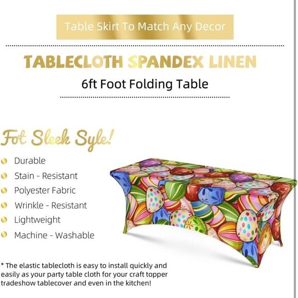 Fitted Rectangular Tablecloth StretchSpandex Table Cover Color Easter Eggs 6FT - Picture 2 of 6